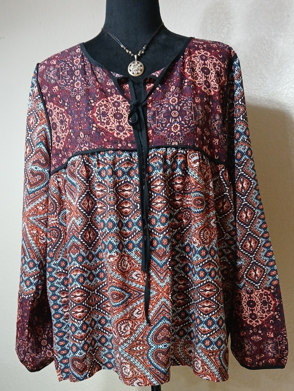 Boho Printed Peasant Top